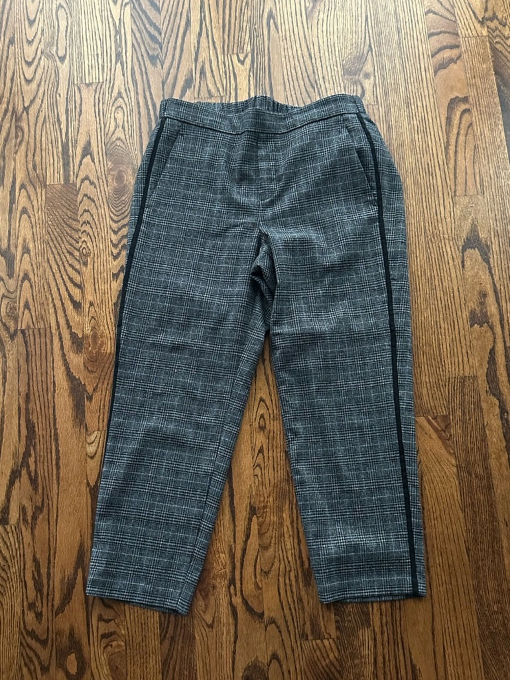 Gray Plaid Dress Pants with Side Stripe